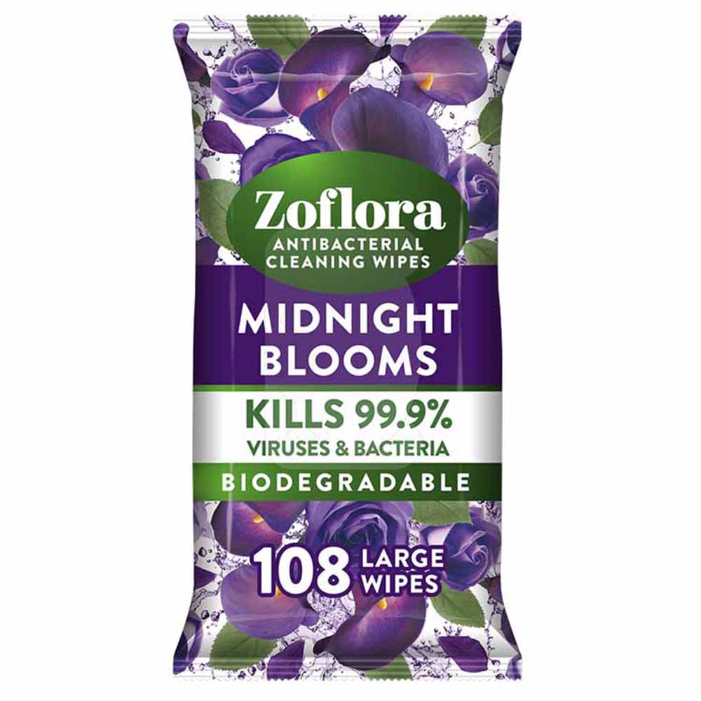 Zoflora Midnight Blooms Antibacterial Large Multi-surface Cleaning Wipes 108 Pack Image