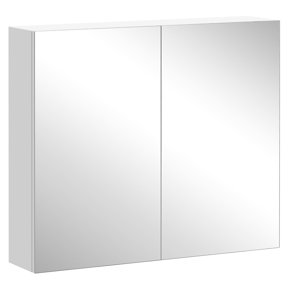 Portland White Wide Wall Mounted Mirror Bathroom Cabinet Image 2