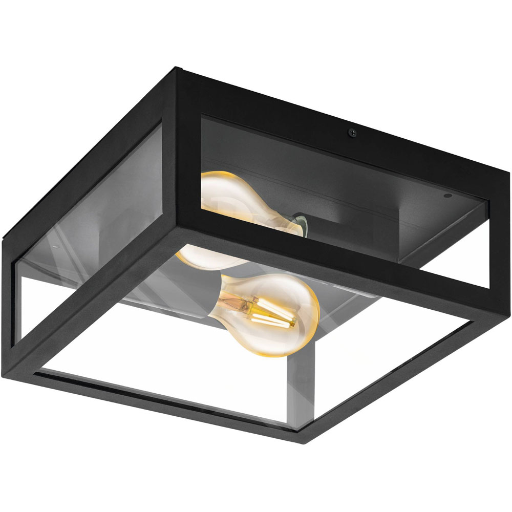 EGLO Alamonte1 2 Light Black Square Caged Exterior Ceiling or Wall Light Image 1