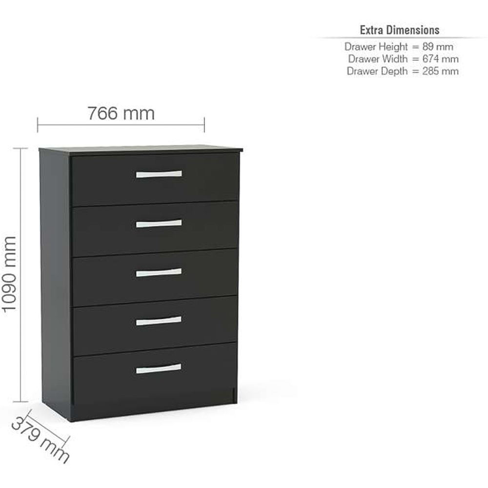 Lynx 5 Drawer Black Chest of Drawers Image 4