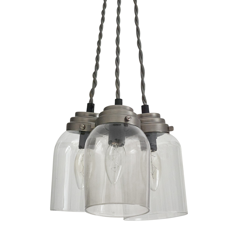 Wilko Pewter Triple Glass Pewter Industrial Pendant Light Shade Image 4