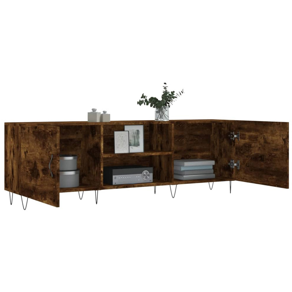 vidaXL 2 Door 2 Open Shelf Smoked Oak TV Cabinet with Black Metal Legs Image 4