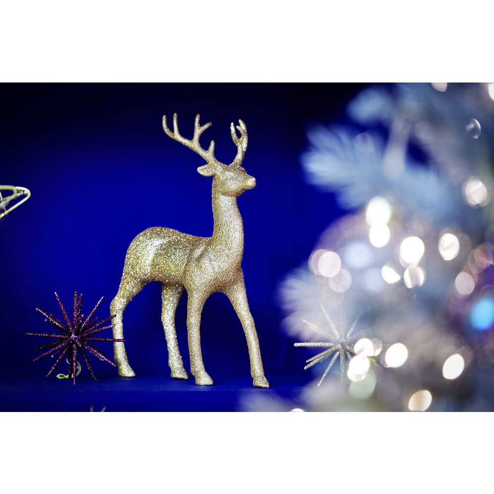 Wilko Luxe Sparkle Gold Glitter Large Stag Christmas Decoration Image 3