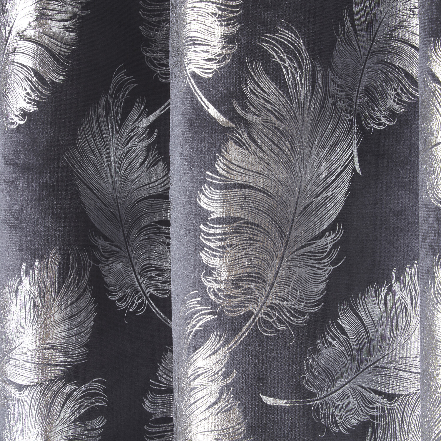 Divante Charcoal Plume Metallic Feather Eyelet Curtains 168 x 183cm Image 4