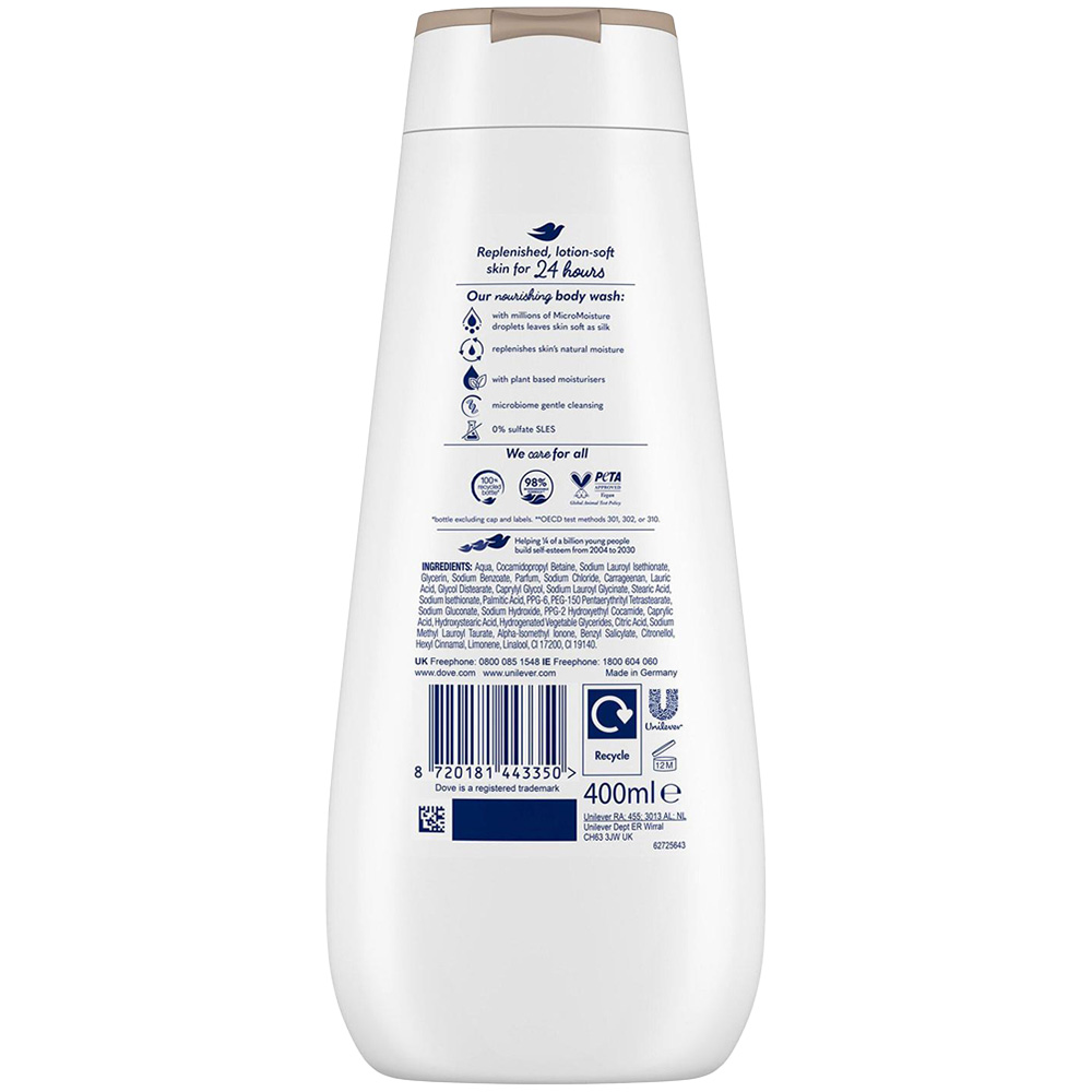 Dove Advanced Care Nourishing Silk Body Wash 400ml 12 Pack Image 3