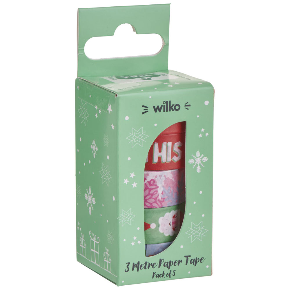 Wilko Festive Joy Paper Tape 5 Pack x 3m Image 2