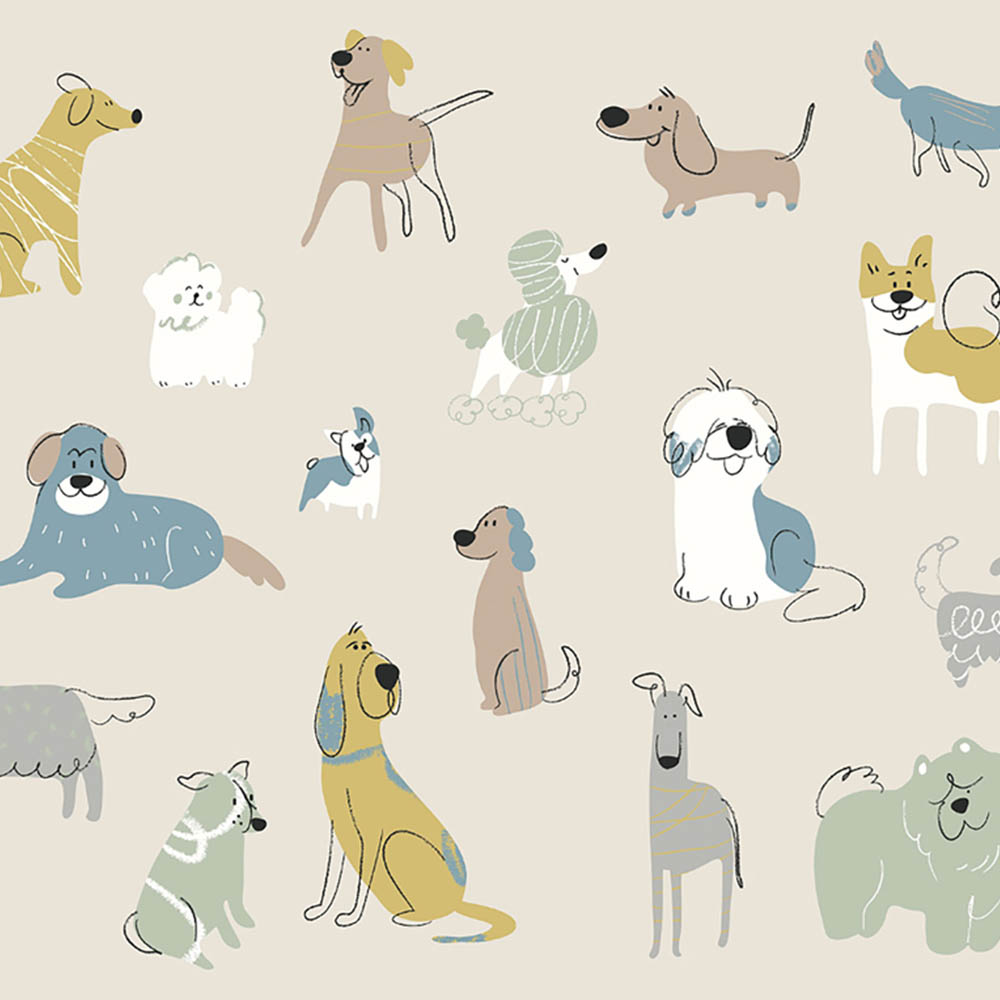 Origin Murals Happy Dogs Blue Wall Mural Image 2