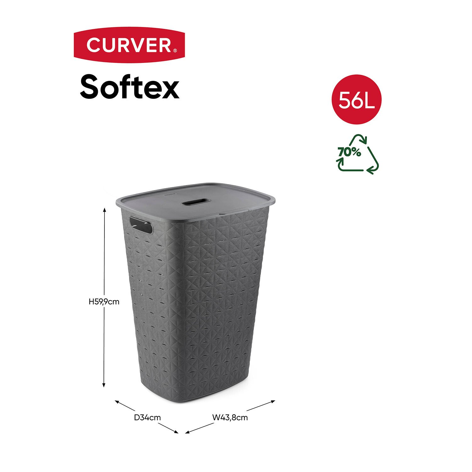 Curver Softex Laundry Hamper Grey 56L - Grey Image 8
