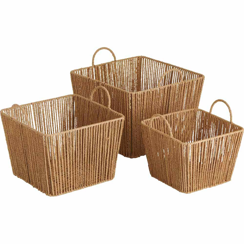 Wilko Natural Paper Rope Cube Basket 3 Pack Image 1