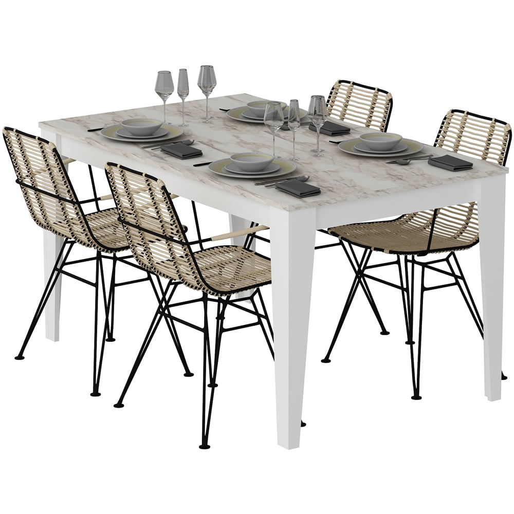 Decorotika Bud 4 Seater White Marble Effect Dining Set Image 2