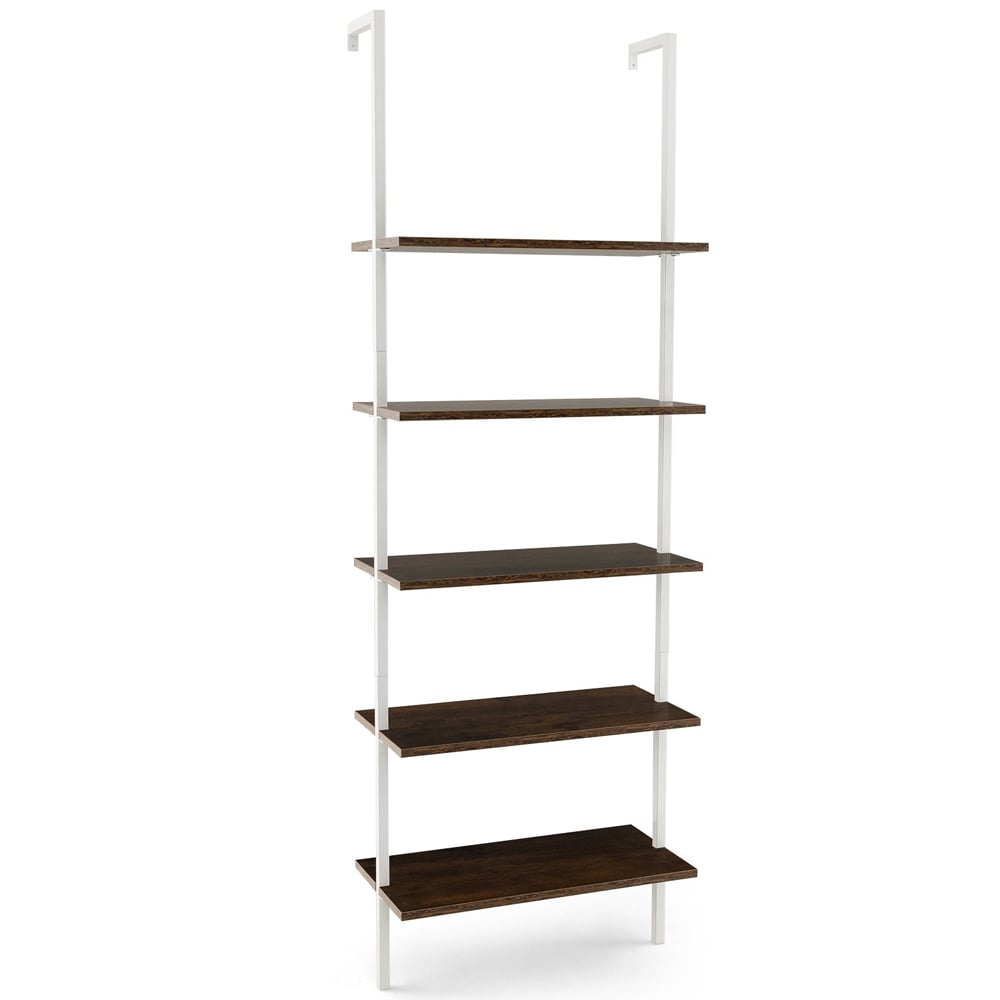 Costway 5 Shelf Steel Frame Natural Ladder Shelf Unit Image 2