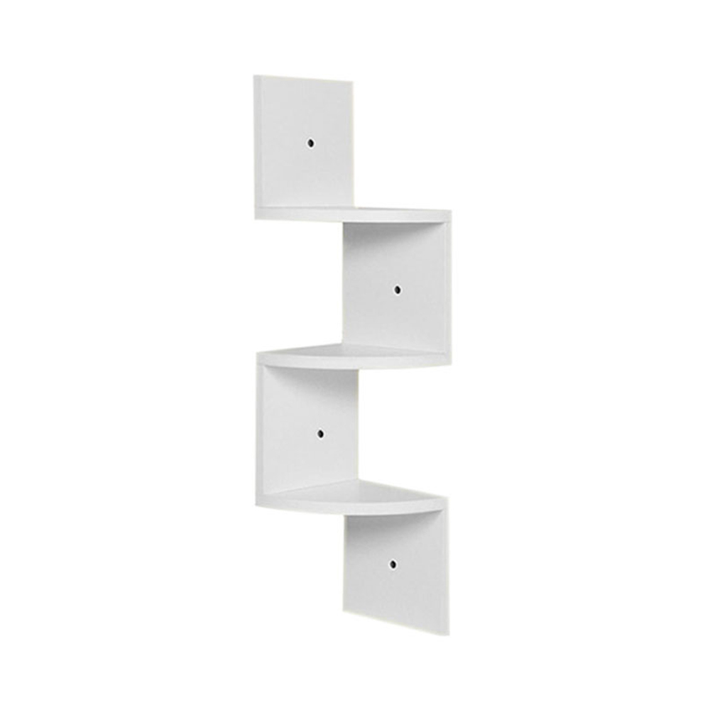 Living and Home 3 Tier White Wooden Zigzag Floating Corner Shelves Image 1