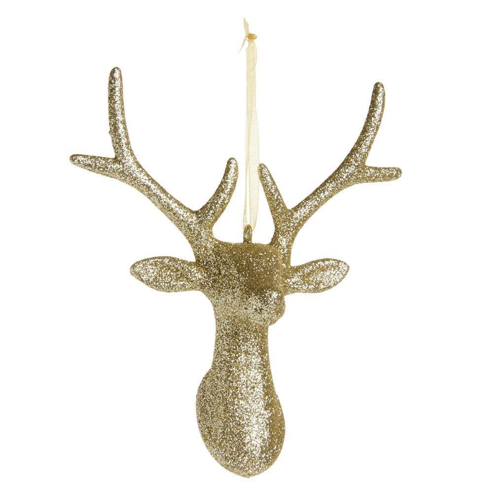 Wilko Midnight Magic Gold Glitter Stag Head Christmas Tree Decoration Image