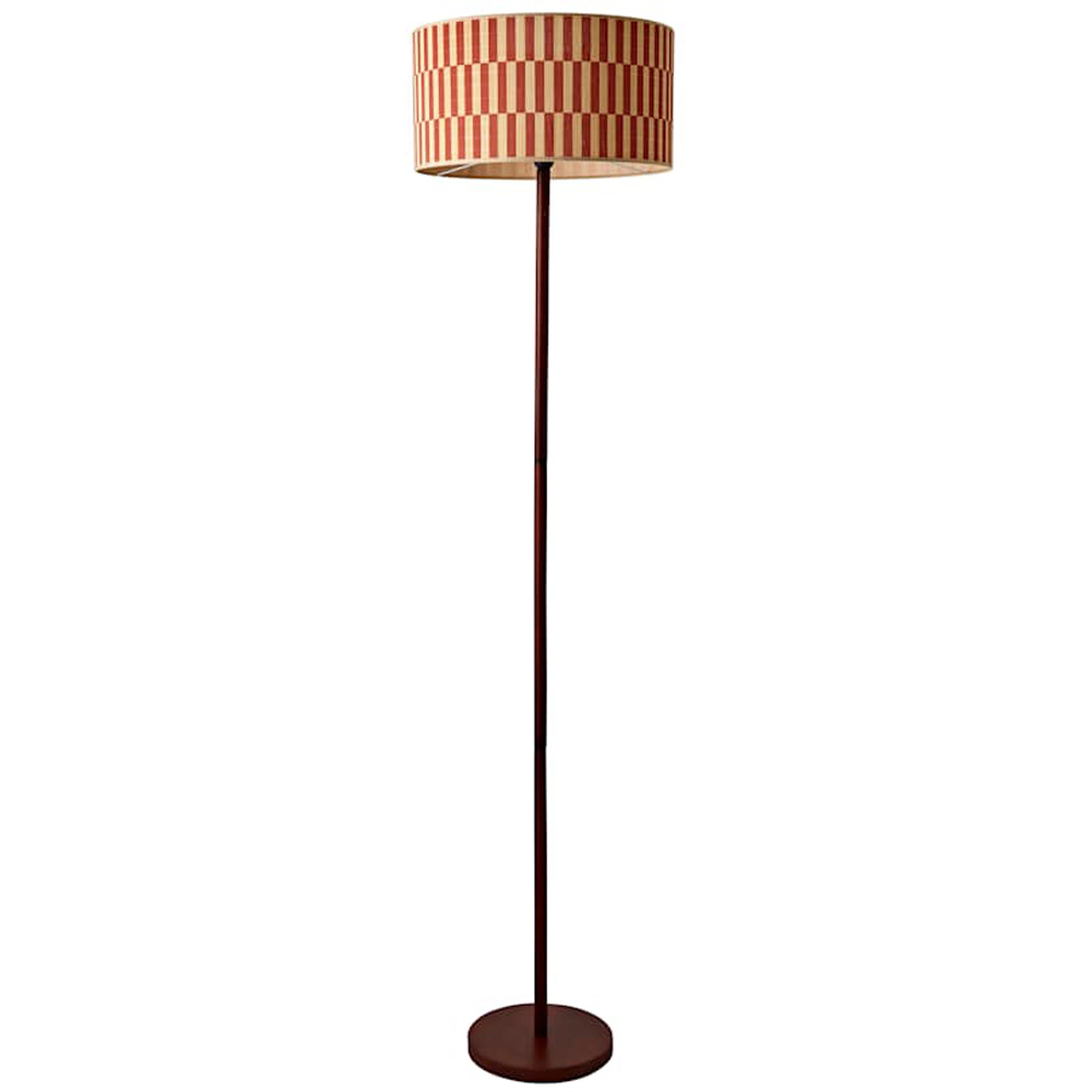 ValueLights Heather Orange Checkerboard Bamboo Shade Dark Wood LED Floor Lamp with Bulb Image 1