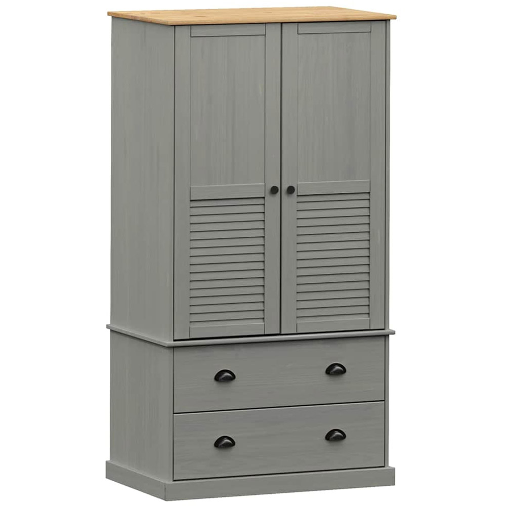 vidaXL Vigo 2 Door 2 Drawer Grey Solid Wood Pine Wardrobe Image 2