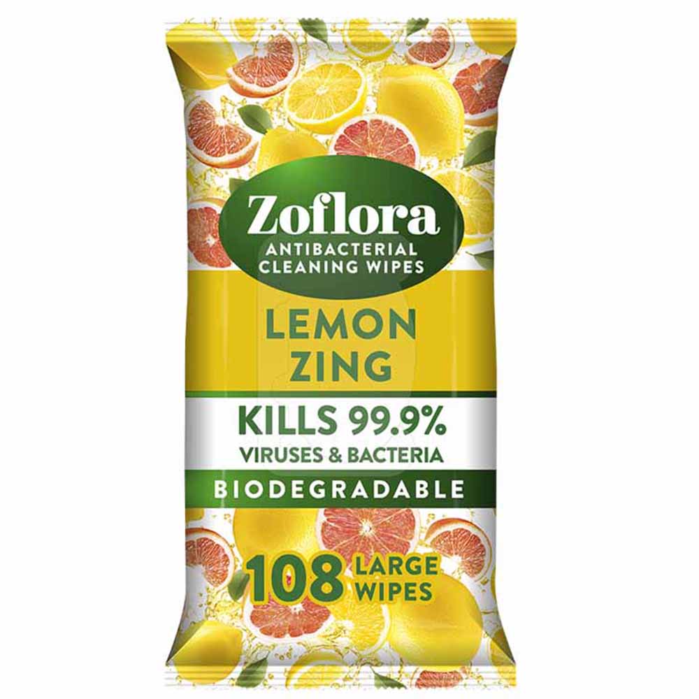 Zoflora Lemon Zing Antibacterial Large Multi-surface Cleaning Wipes 108 Pack  - wilko