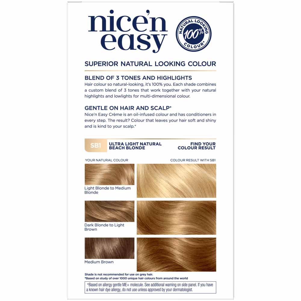 Clairol Nice'n Easy Permanent SB1 Ultra Light Natural Beach Blonde Hair Dye Image 2