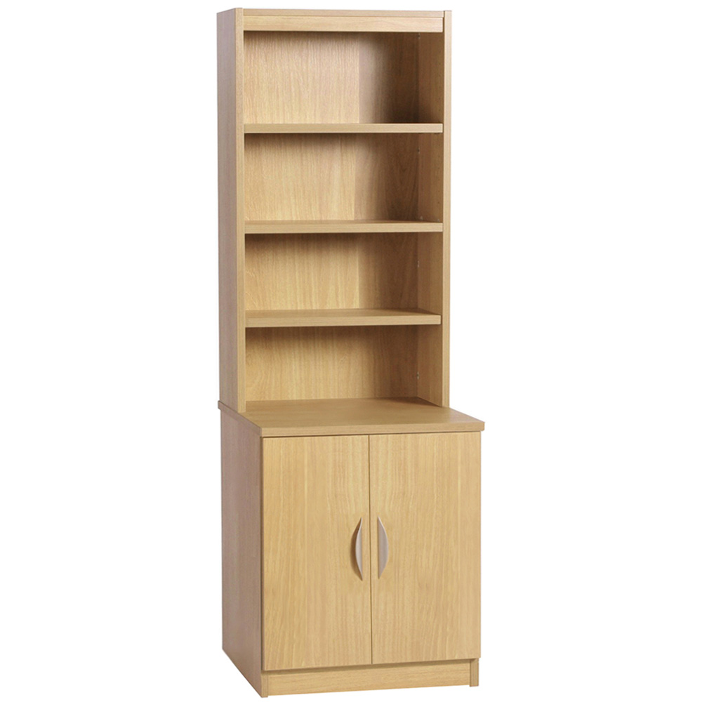 R White Cabinets 2 Door 4 Shelf Brown Desk Height Cupboard with Hutch Image 2