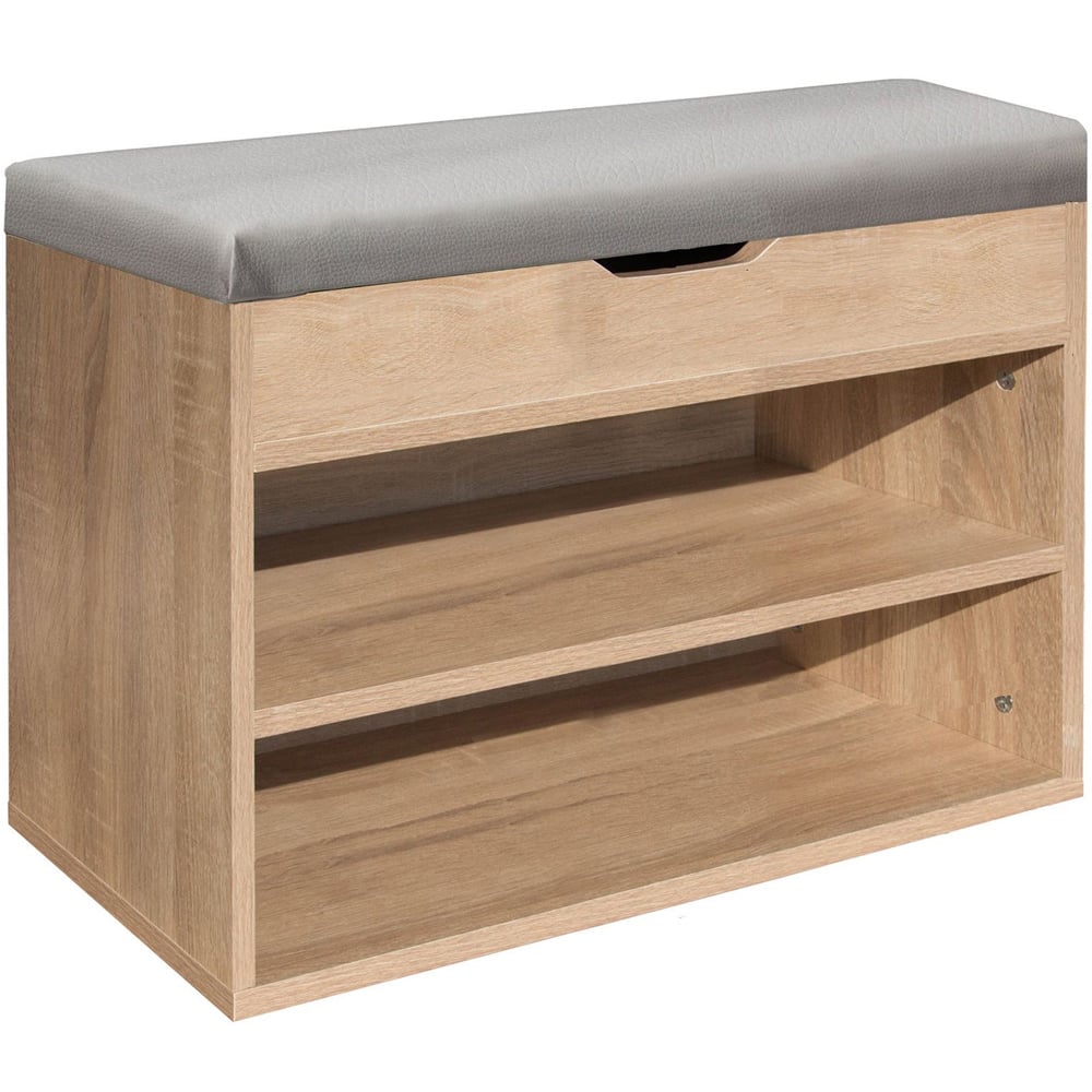 Gr8 Home Grey Wooden Shoes Storage Rack Bench with Padded Seat Image 2