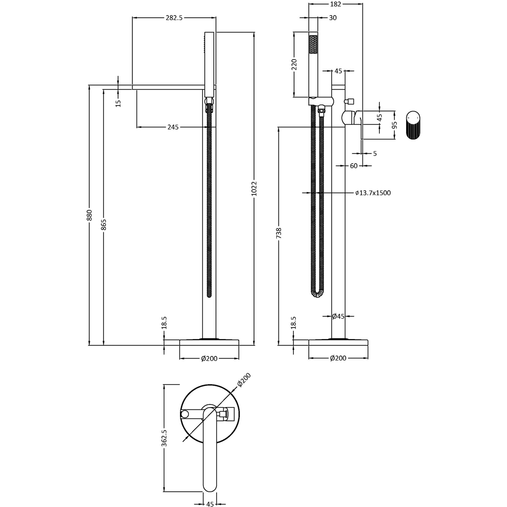nuie Cyprus Brushed Brass Freestanding Bath Shower Mixer Image 2