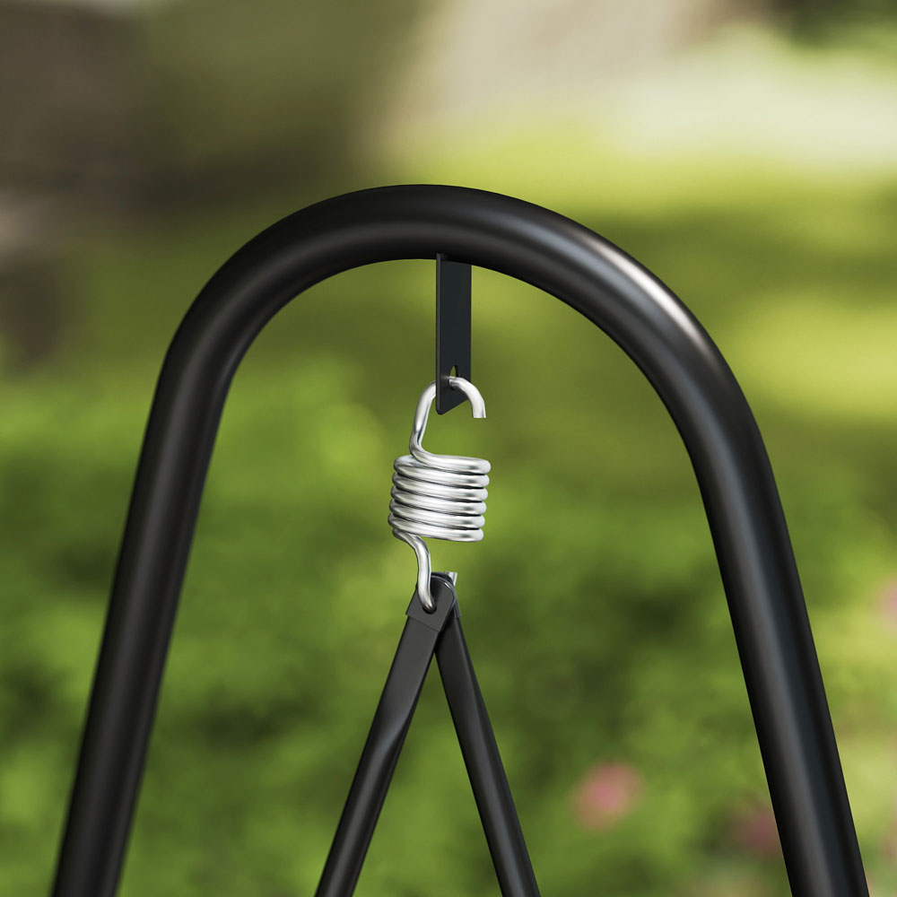 Outsunny Black and Dark Grey Rattan Swing Chair with Stand and Cushion Image 3