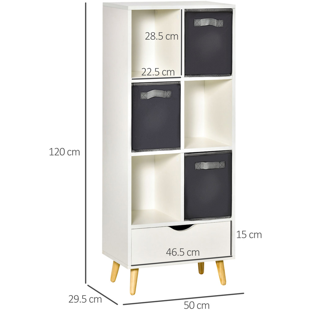 HOMCOM 6 Cube Single Drawer White Bookcase with 3 Baskets Image 6