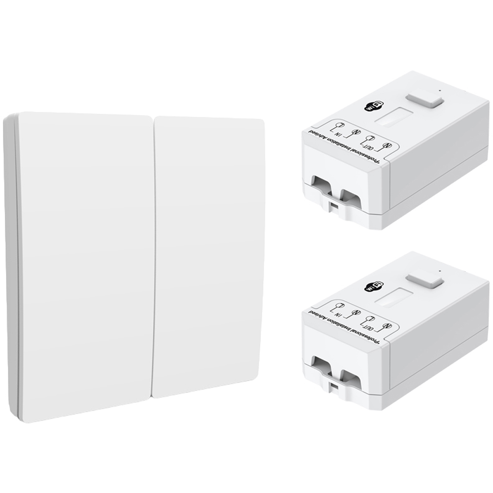 ENER-J ECO 2 Gang White Wireless Kinetic Switch and 2 500W RF and Wi-Fi Receiver Kit Image 1