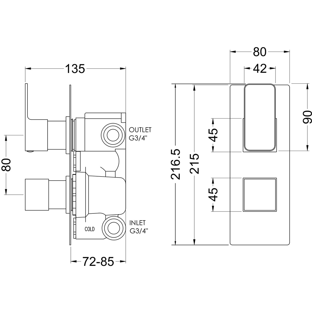 nuie Chrome Twin Thermostatic Valve with Diverter Image 2