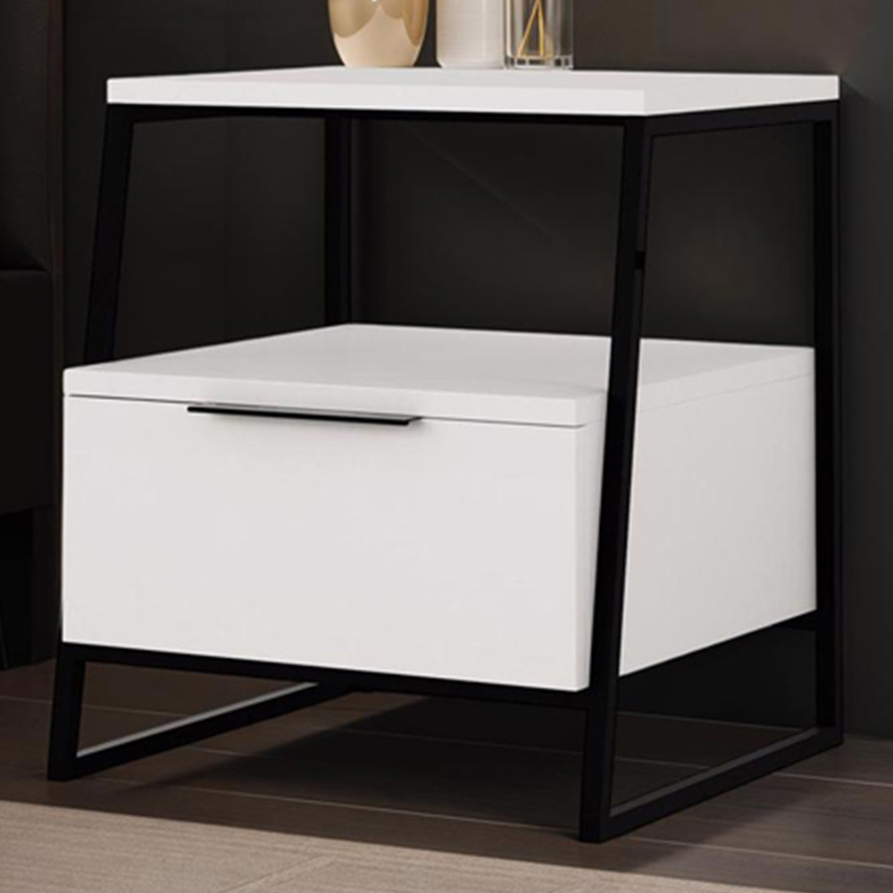 FWStyle Pal Single Drawer Single Shelf White Bedside Table Image 1