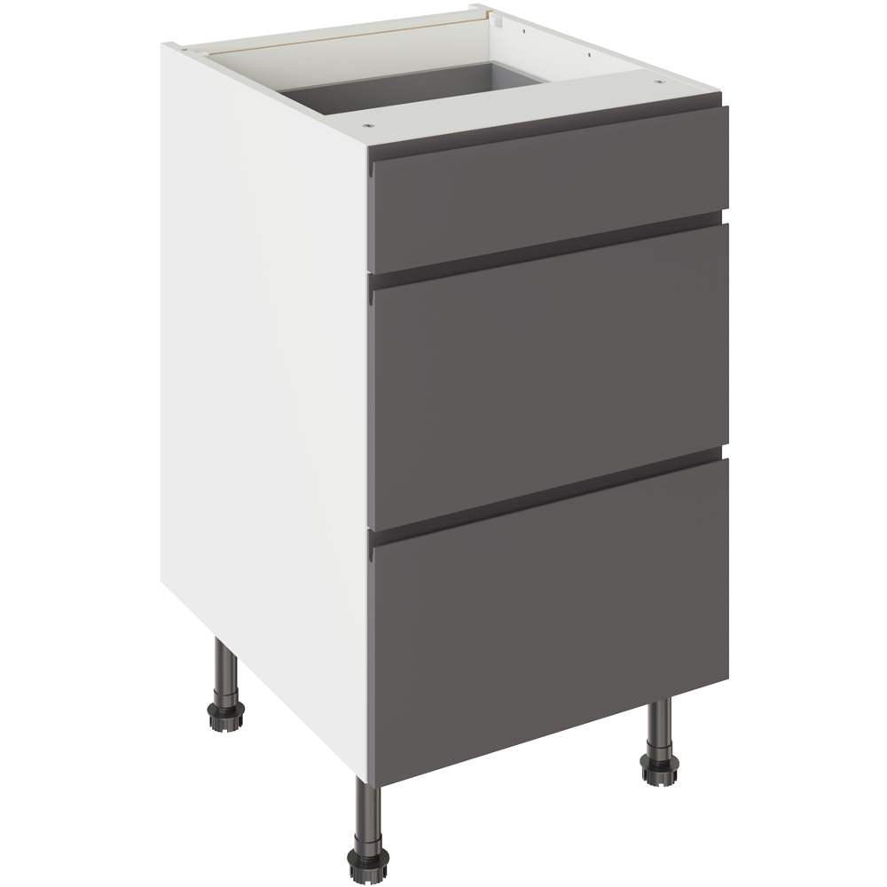 Kitchen Kit J-Pull Gloss Graphite 3 Drawer Base Kitchen Cabinet Flatpack 500mm Image 1
