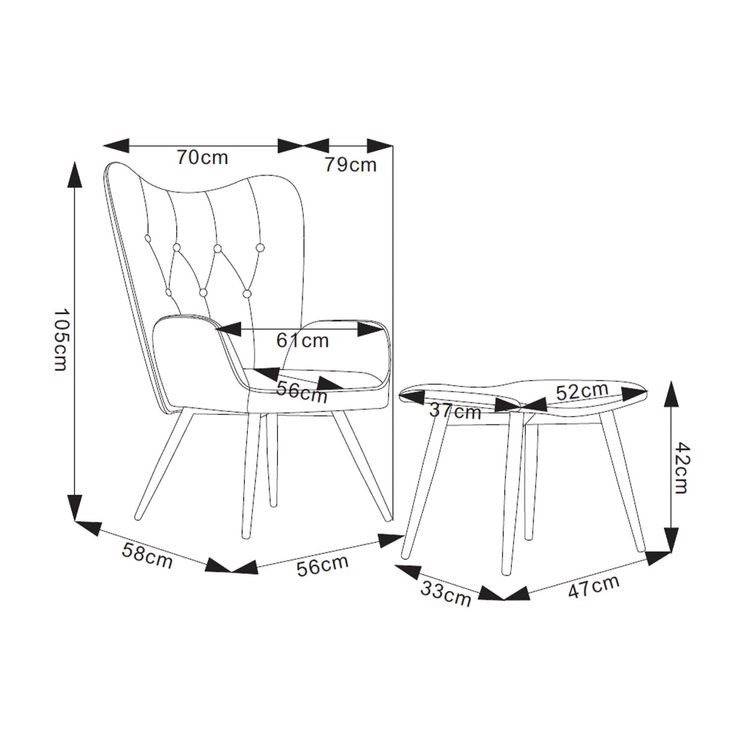 Grey Linen Accent Chair with Footstool Image 3