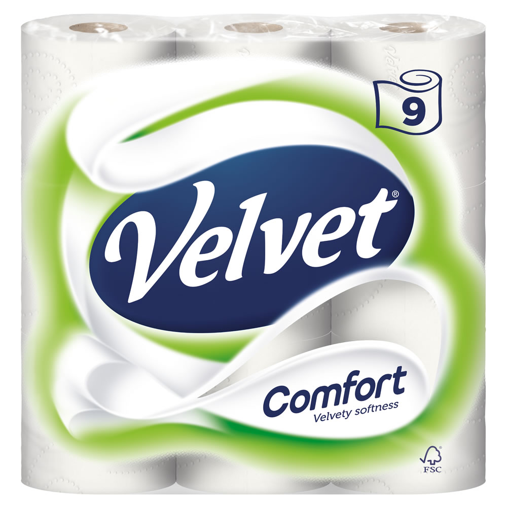 Velvet Comfort Toilet Tissue 9 roll 2ply White FSC Wilko