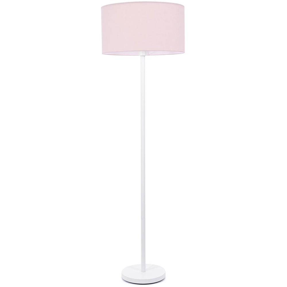 ValueLights Charlie Blush Pink Drum Shade White Single Stem LED Floor Lamp Image 1
