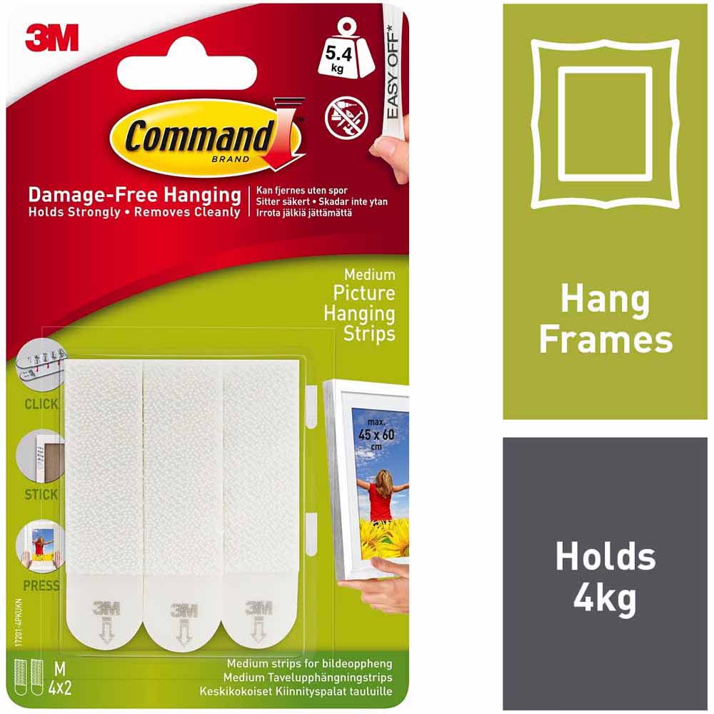 Command Medium White Damage Free Picture Hanging Strips 4 pack  - wilko