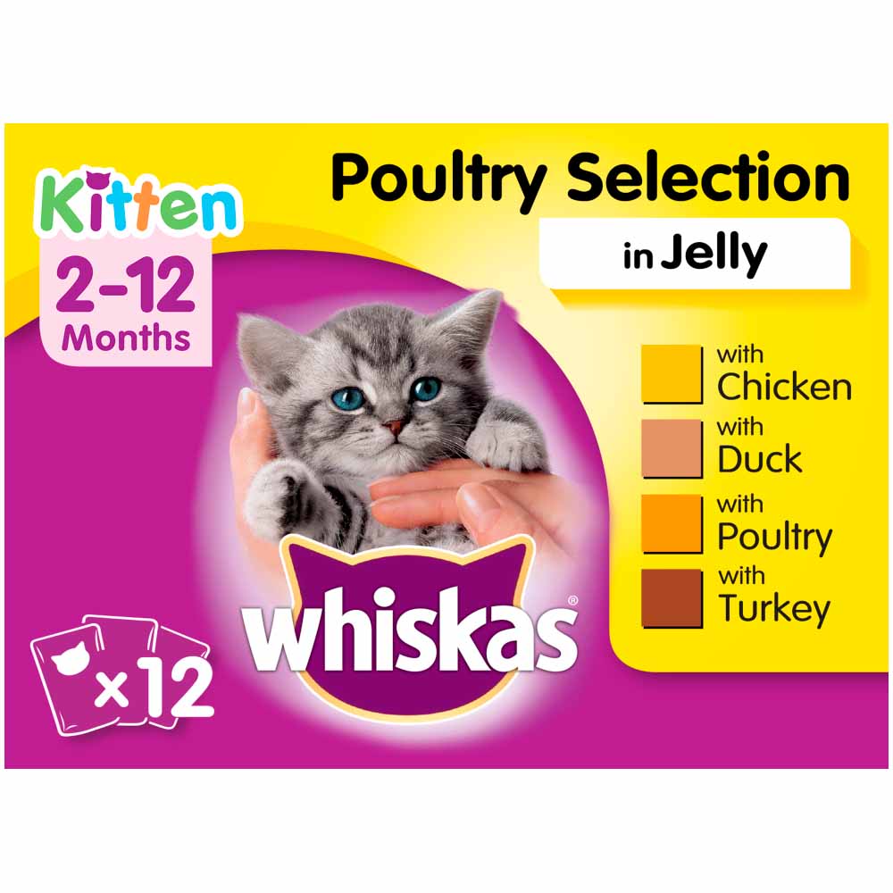 Whiskas Kitten Wet Cat Food Pouches Poultry in Jelly 12 x 100g Image 1