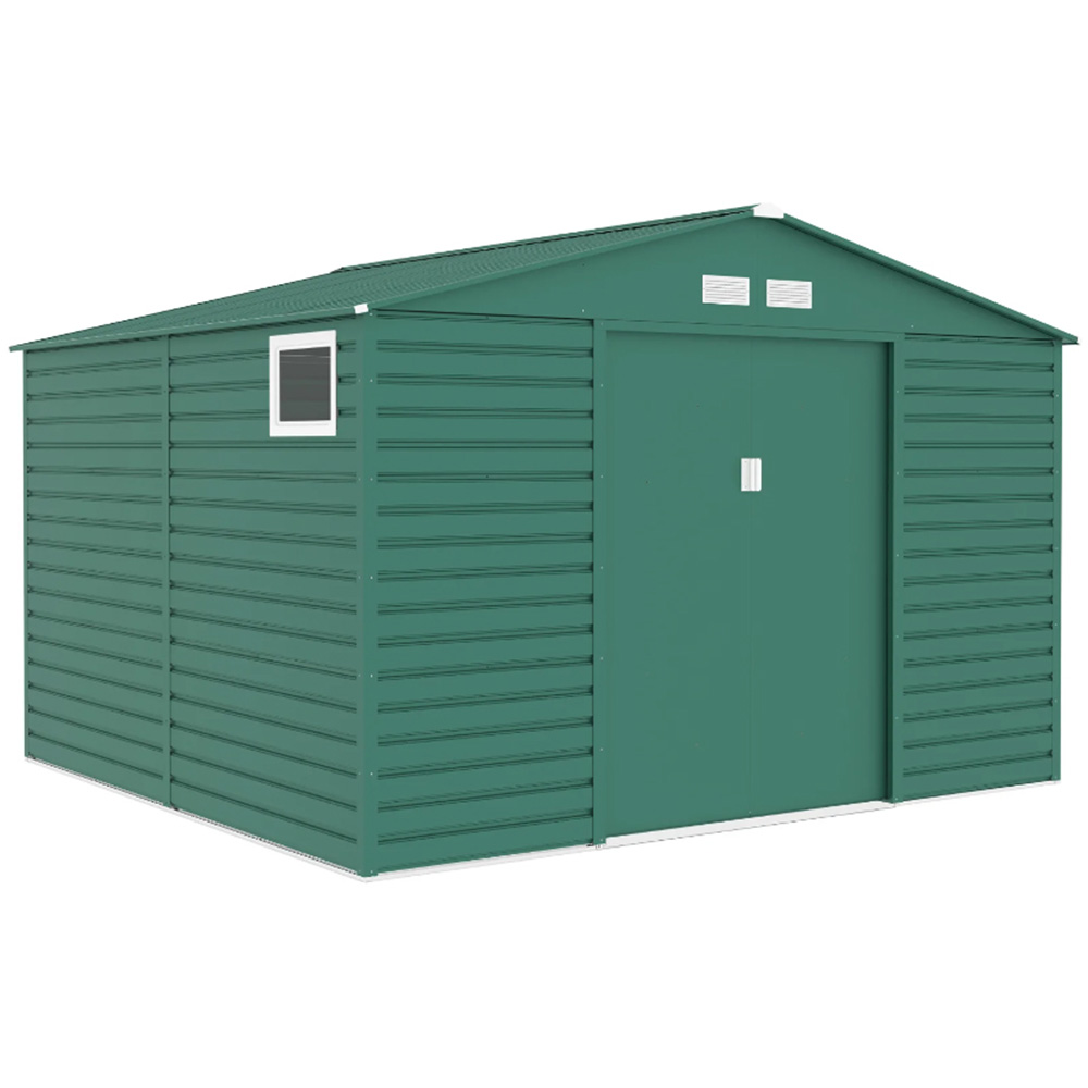 StoreMore Lotus Hypnos 11 x 10.5ft Double Door Green Apex Metal Shed Image 3