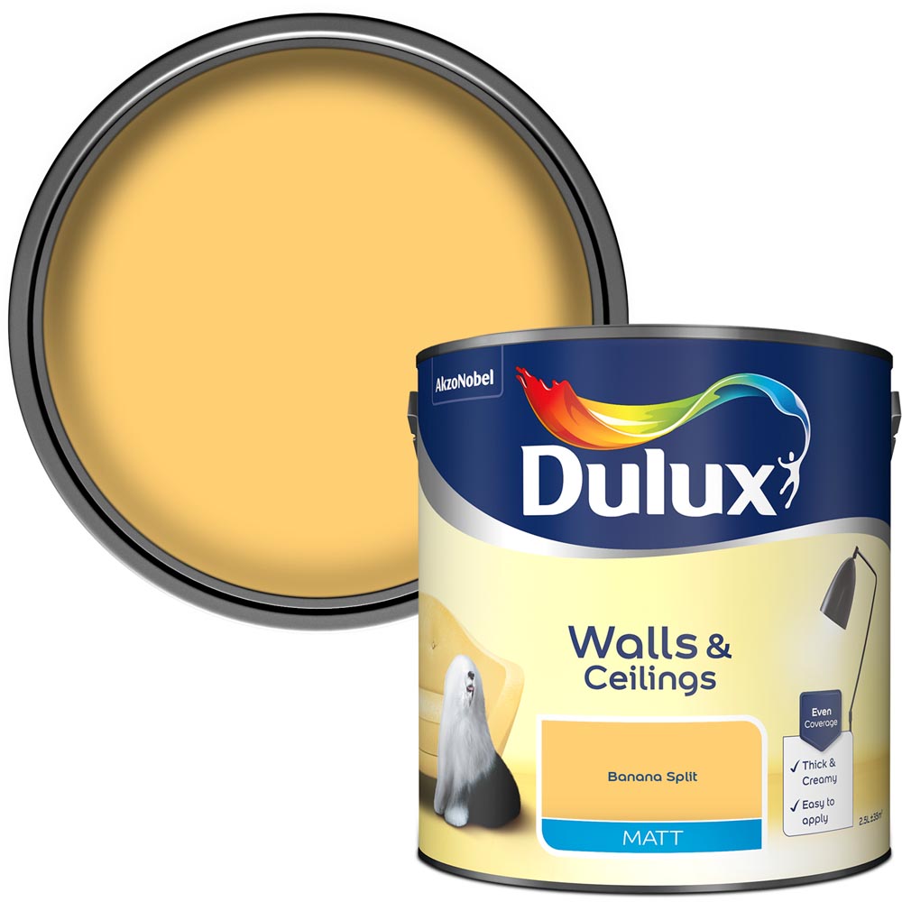 Dulux Walls & Ceilings Banana Split Matt Emulsion Paint 2.5L Image 1