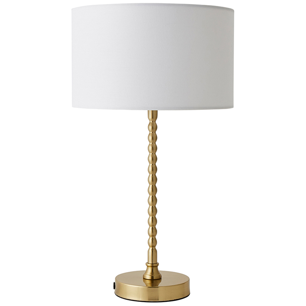 ValueLights Maeve White and Gold Drum Lamp Shade Bobbin Bobble Table Lamp and LED Bulb Image 1