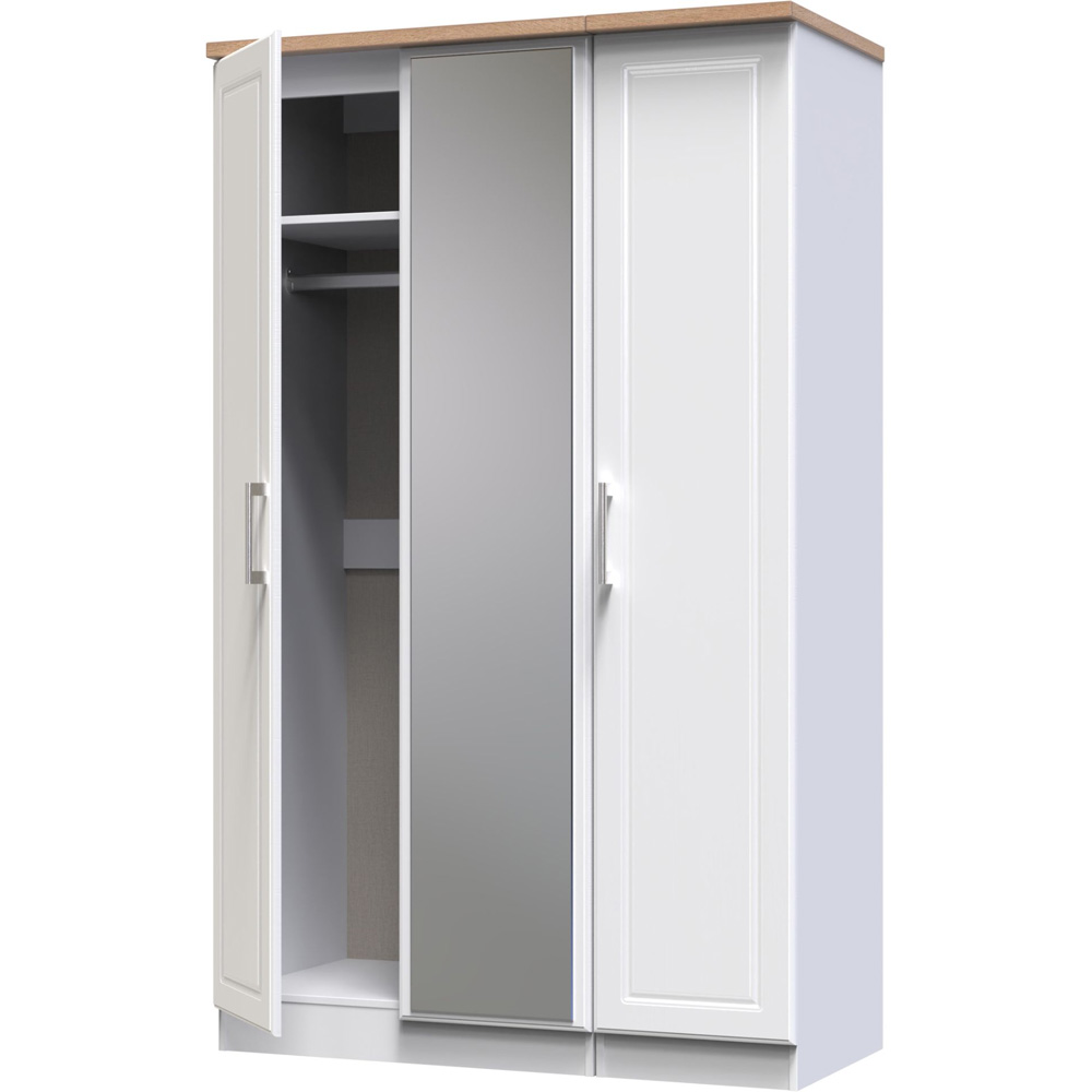 Crowndale Kent Ready Assembled 3 Door White Ash and Modern Oak Mirrored Wardrobe Image 7