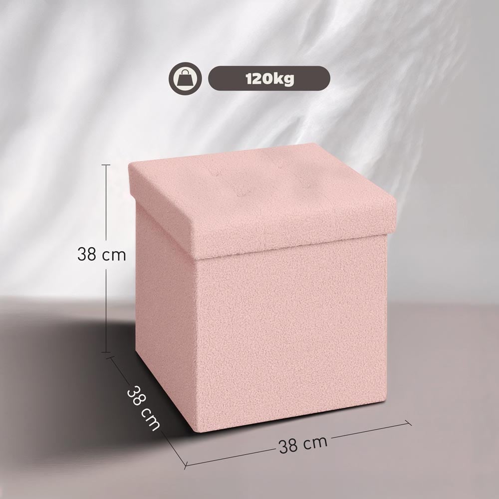HOMCOM Pink Foldable Sherpa Fleece Storage Ottoman Seat Image 9