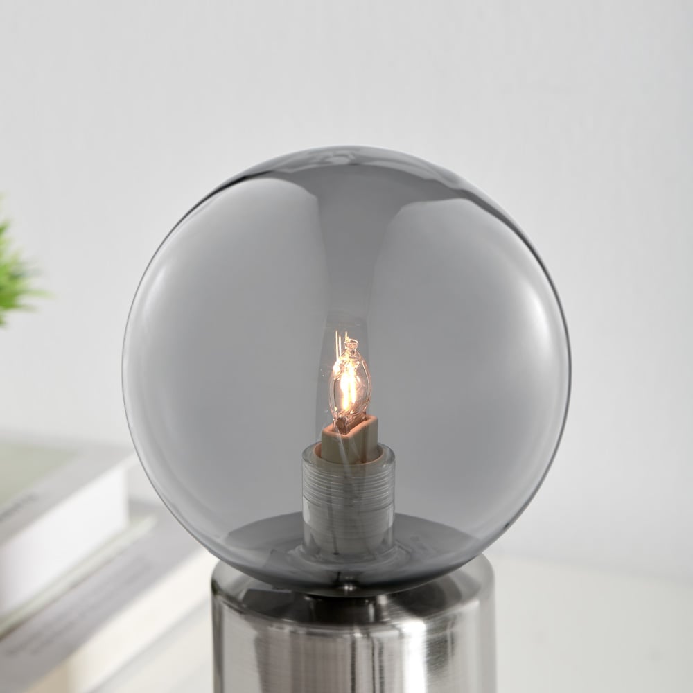 Furniturebox Heidi Industrial Smoked Glass and Silver Table Lamp Image 2