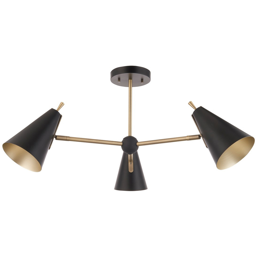 Merano Alta 3 Light Matt Black and Antique Brass Pendant Light Image 1