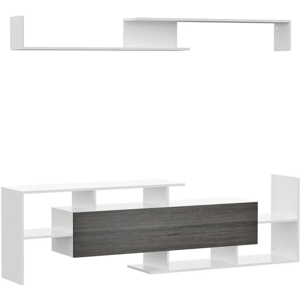 Portland Single Door White and Grey TV Cabinet with Wall Shelf Image 2