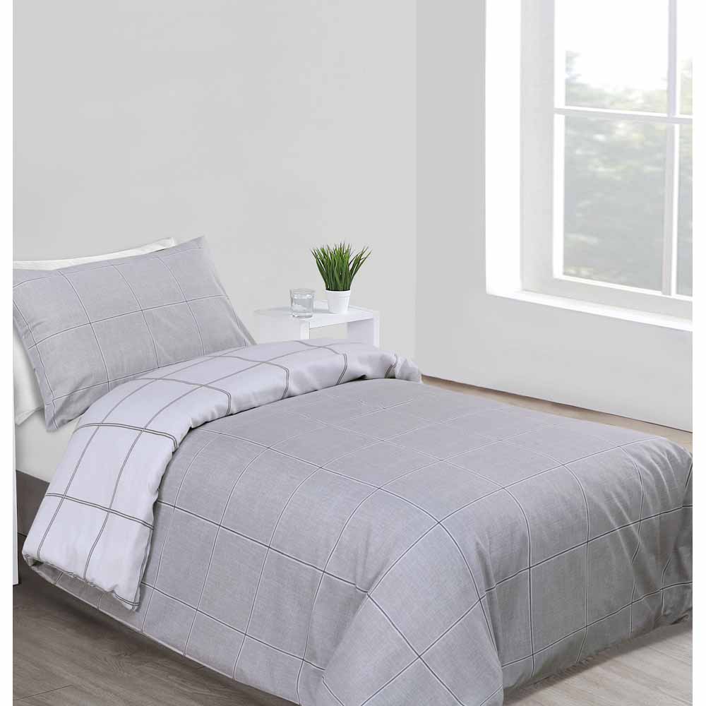 Wilko Grey Grid Check Duvet Set Single Wilko
