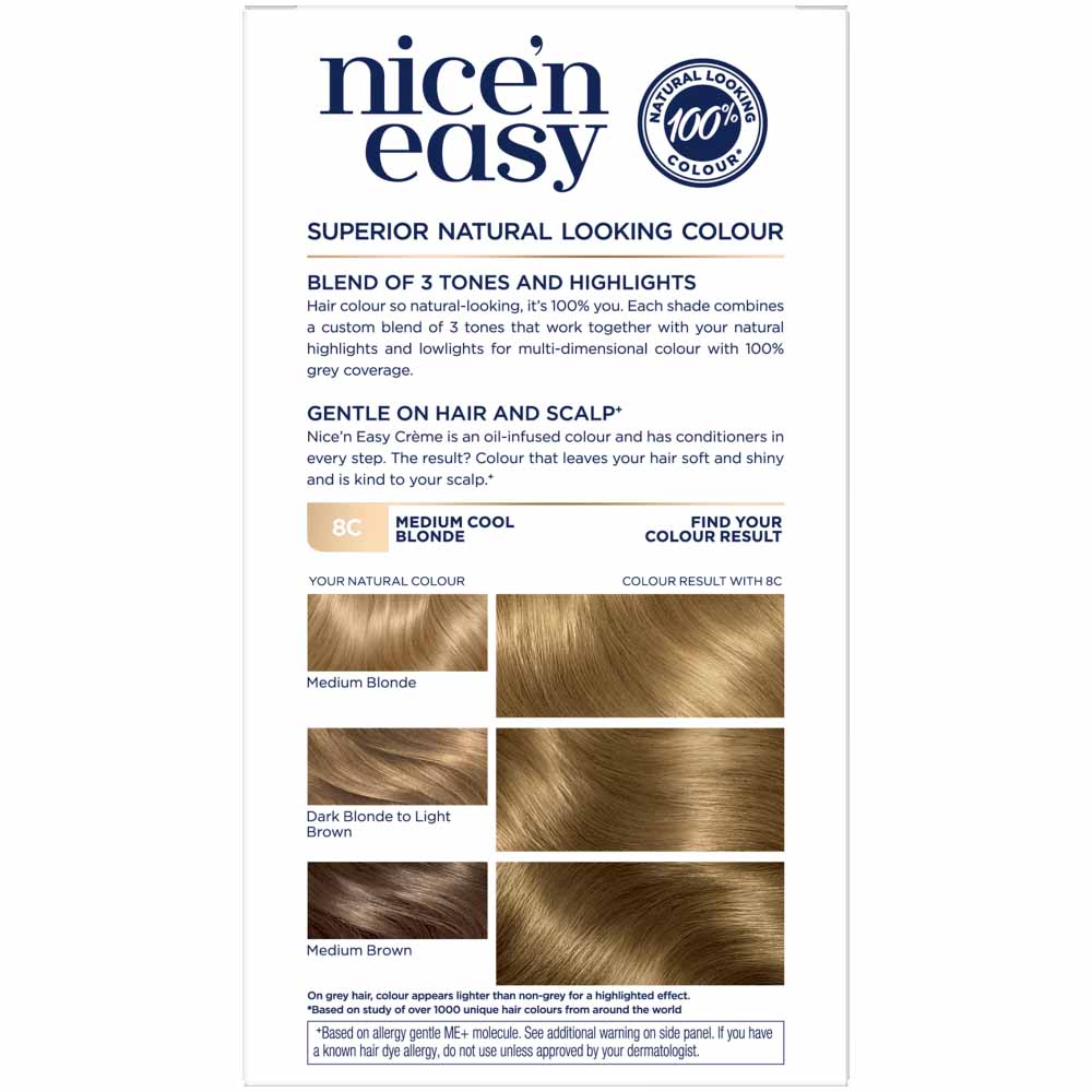 Clairol Nice'n Easy Medium Cool Blonde 8C Permanent Hair Dye Image 2