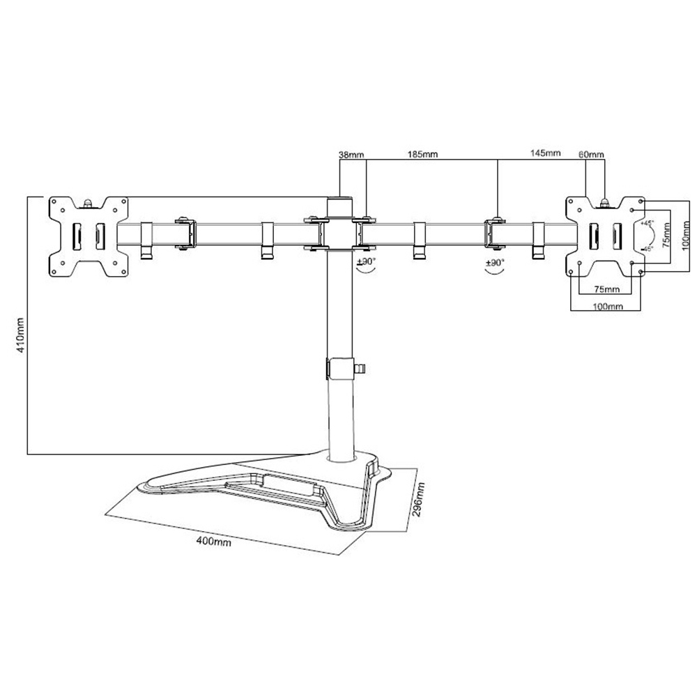 ProperAV 17 to 32 Inch Dual Swing Arm Monitor Mount with Free Standing Base Image 9