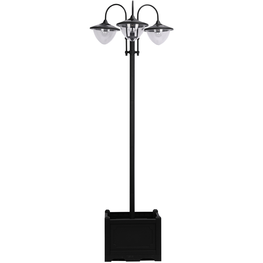 Outsunny Black 3 Head LED Solar Street Light Lamp Post with Planter Base Image 1