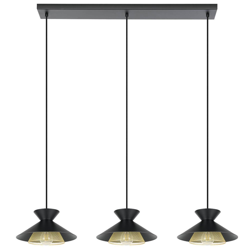 EGLO Grizedale Black Brass 3 Pendant Light Image 1