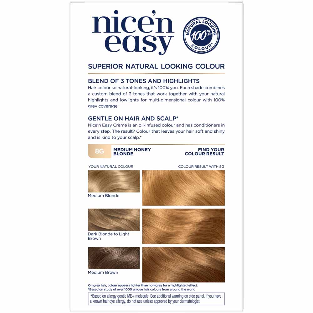 Clairol Nice'n Easy Medium Honey Blonde 8G Permanent Hair Dye | Wilko
