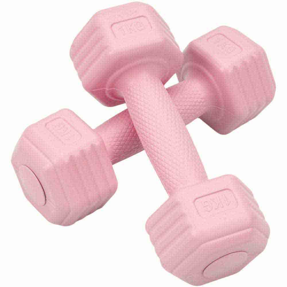H&O Direct Light Pink Hexagonal Dumbbell with Non-Slip Grip 1kg 2 Pack Image 2